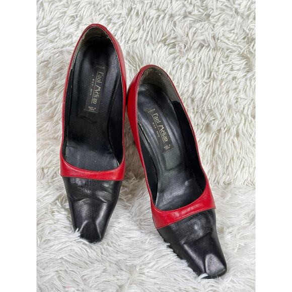 Paul Melian Pumps Womens Size 10 Red Black Colorblock Leather Sole High Heels - Picture 1 of 8
